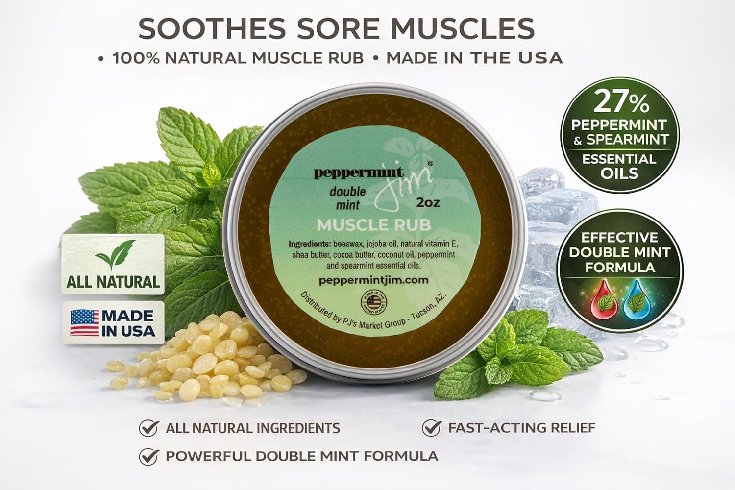 Peppermint Jim Double Mint Muscle Rub Balm 2oz, Fast Absorbing Cooling Relief Cream with Peppermint & Spearmint Oils, Non Greasy Soothing Balm for Sore Muscles, Back, Neck & Joints - Plant Based Peppermint Jim Au supplements