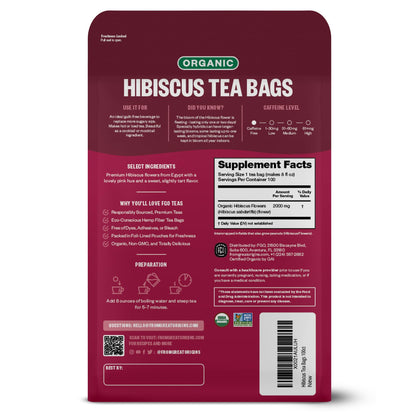FGO Organic Hibiscus Tea, Eco-Conscious Tea Bags, 100 Count, Packaging May Vary FGOUS supplements