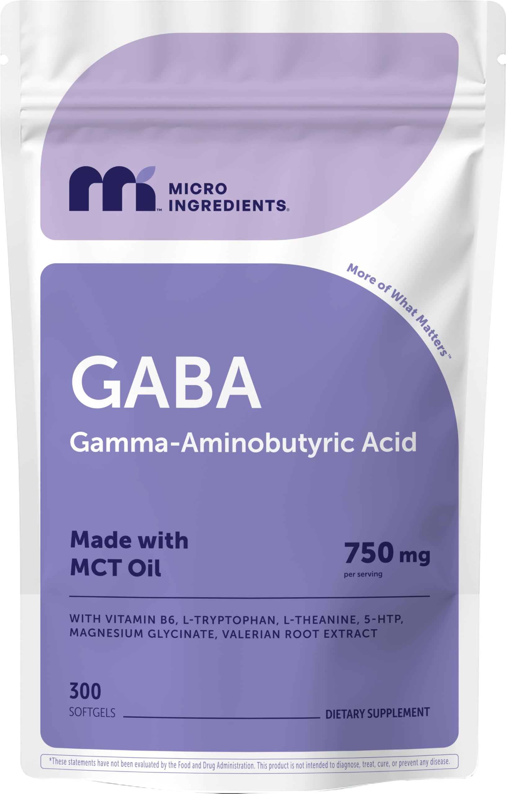 Micro Ingredients GABA 750 mg with MCT Oil, 300 Softgels | Gamma Aminobutyric Acid with Vitamin B6, 5-HTP, L-Theanine, L-Tryptophan & Magnesium Glycinate | Non-GMO, cGMP Manufactured Micro Ingredients Au supplements