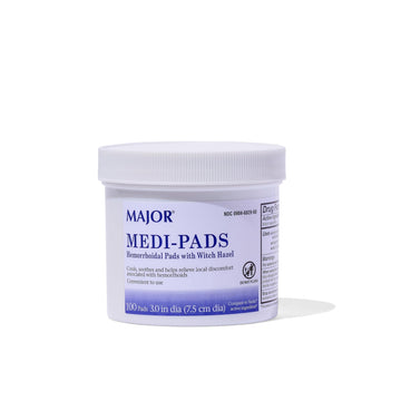MAJOR Medi-Pads - Hemorrhoidal Hygienic Cleansing Witch Hazel Pads - Cooling Relief with Aloe - 100 Count Jar (1 Pack) MAJOR Au supplements