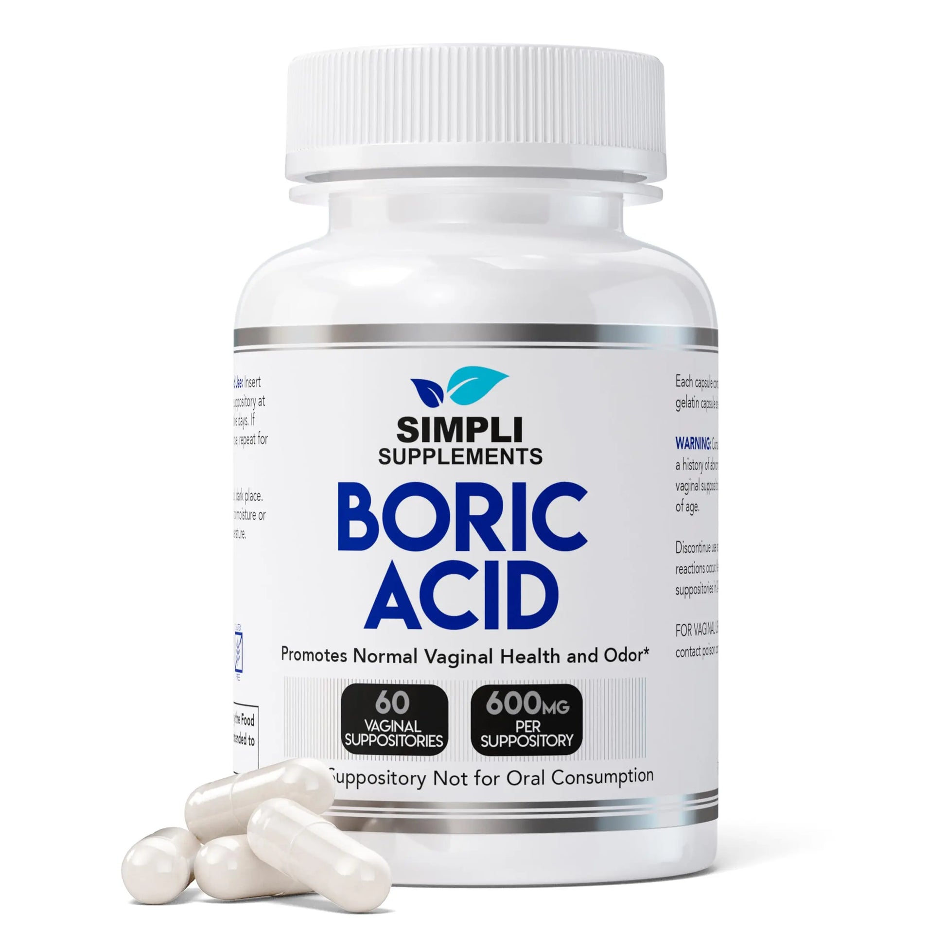 Simpli Supplements Boric Acid Suppositories for Women 600mg – 60 Count | Vaginal pH Balance Support | Feminine Care | Helps Maintain Freshness & Odor Control Simpli Supplements Au supplements
