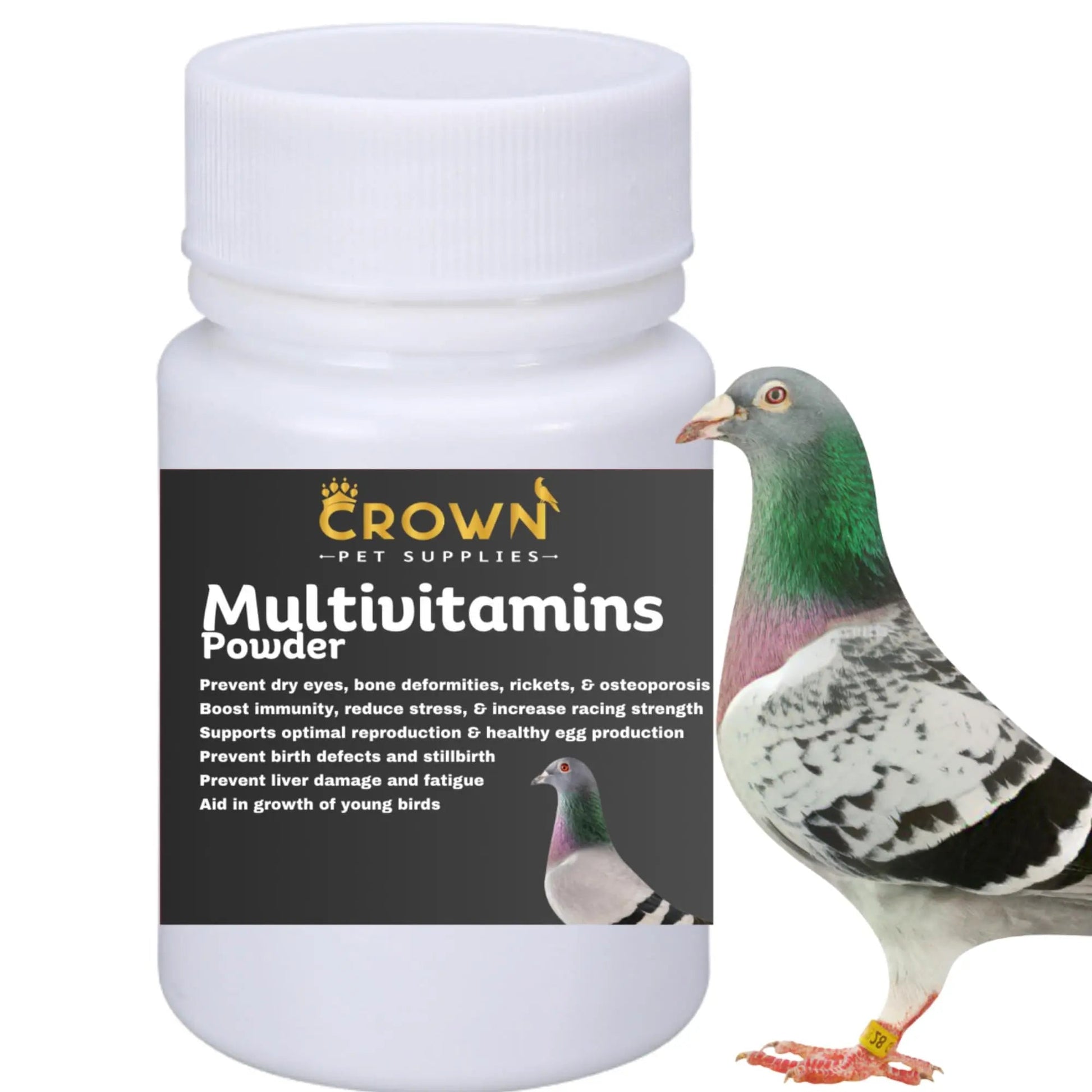 Multivitamin Powder for Pigeons – Ultimate Vitamin Formula for Racing & Breeding – Supports Growth, Bone Strength, Reproductive Health & Feather Health Crown Pet Supplies Au supplements