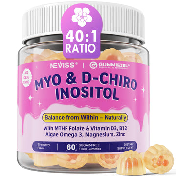 Myo-Inositol & D-Chiro Inositol, Hormone Balance for Women | Sugar Free Inositol Gummies w/Omega 3, MTHF Folate, Vitamin D3, B12, Magnesium & Zinc for Ovarian Health, Ideal 40:1 Ratio, Vegan, 60 Cts NEVISS Au supplements