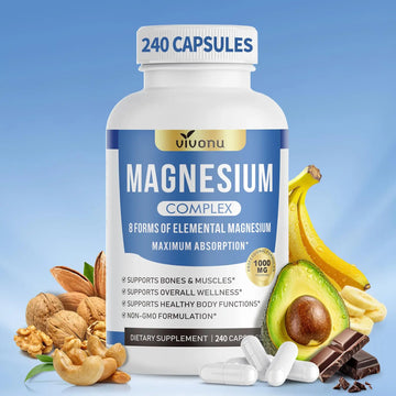 1000mg Magnesium Complex Capsules, 8-in-1 Magnesium Glycinate, Citrate, Malate, Taurate, Oxide, Carbonate, Aspartate, Orotate - 240 Capsules VivoNu Au supplements