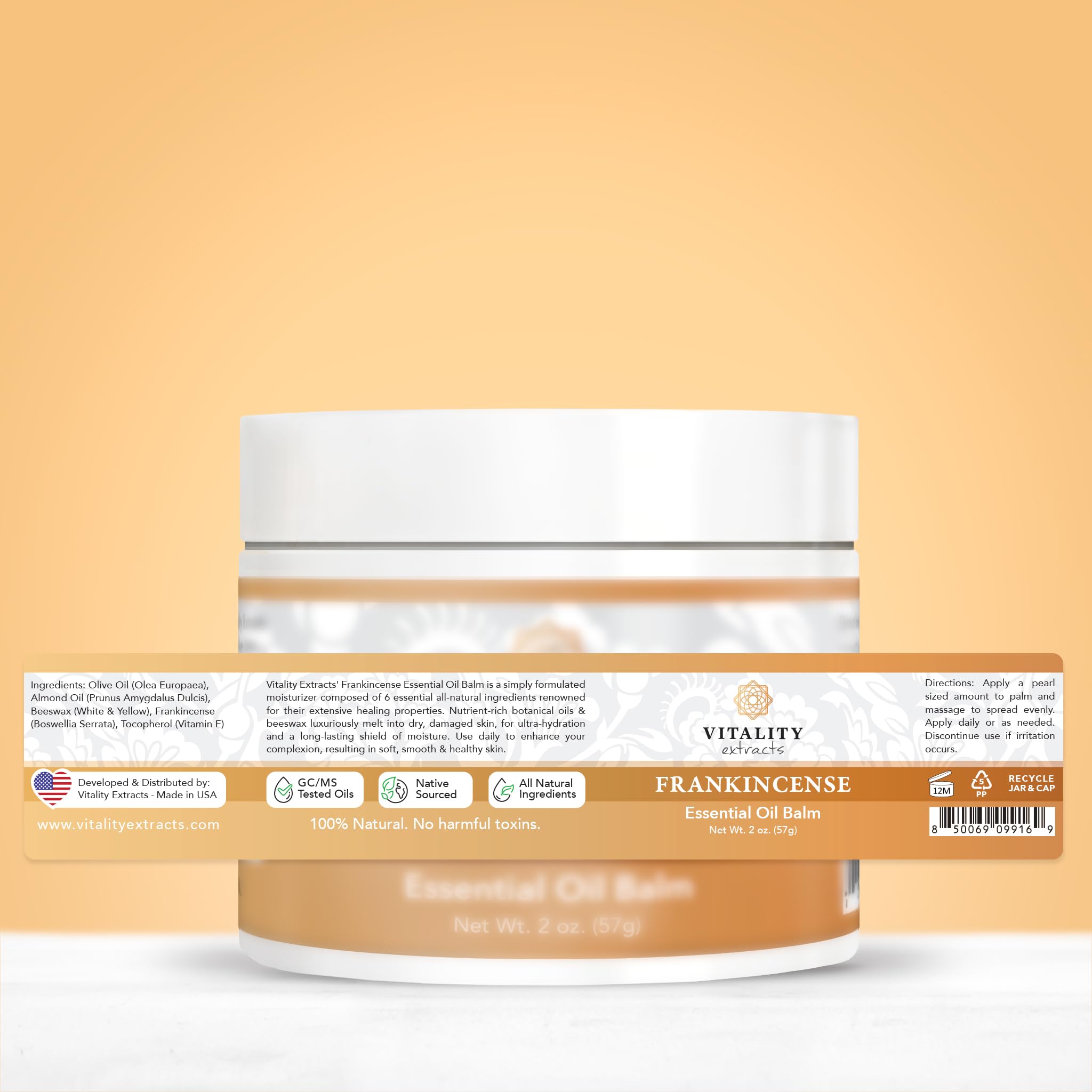 Vitality Extracts Frankincense Balm - 2oz, Boswellia Serrata, Beeswax, Olive Oil, Moisturizer for Dry, Cracked Skin, All Skin Types