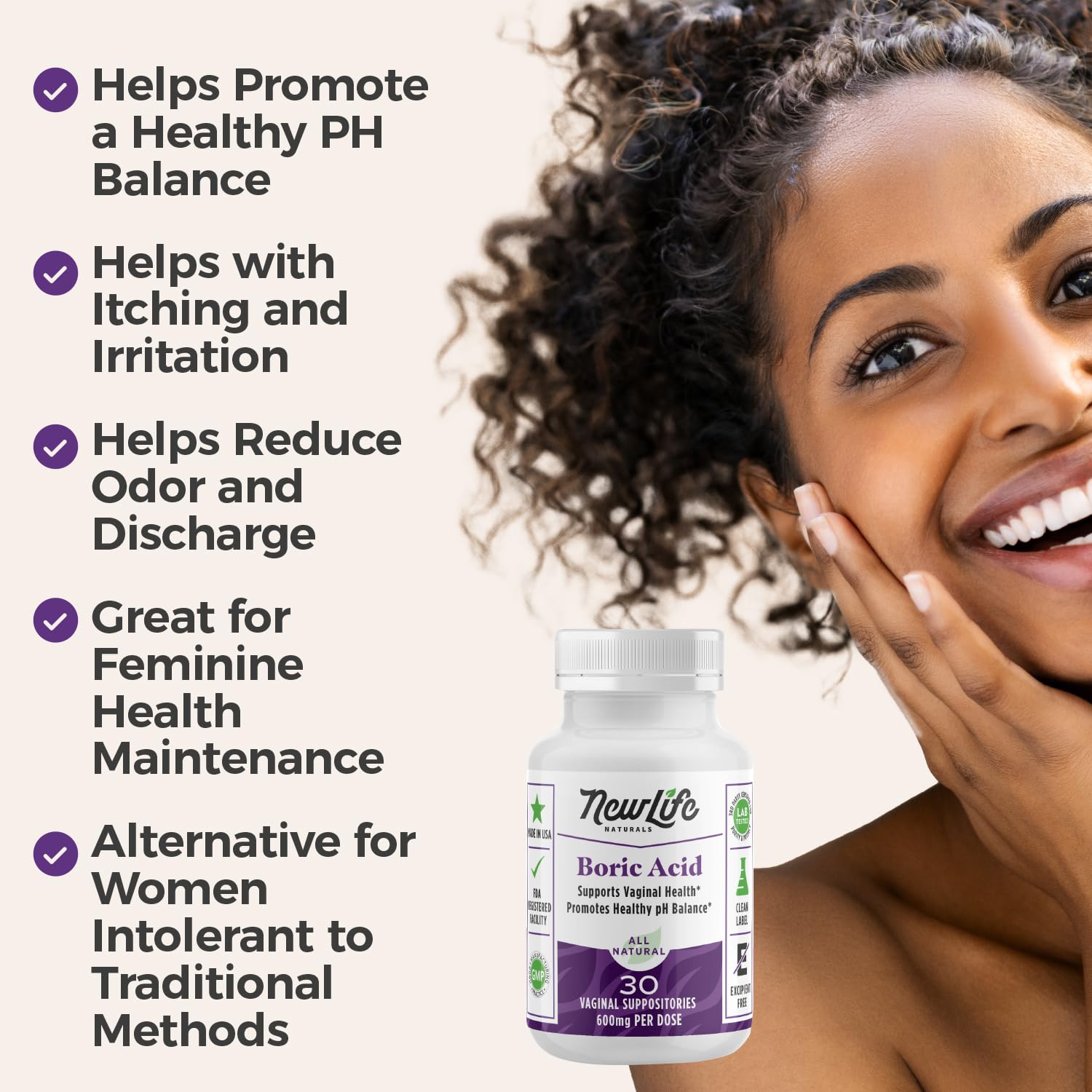 NewLife Naturals - Boric Acid Suppositories for Women pH Balance Pills - 600mg - Feminine Care NewLife Naturals Au supplements