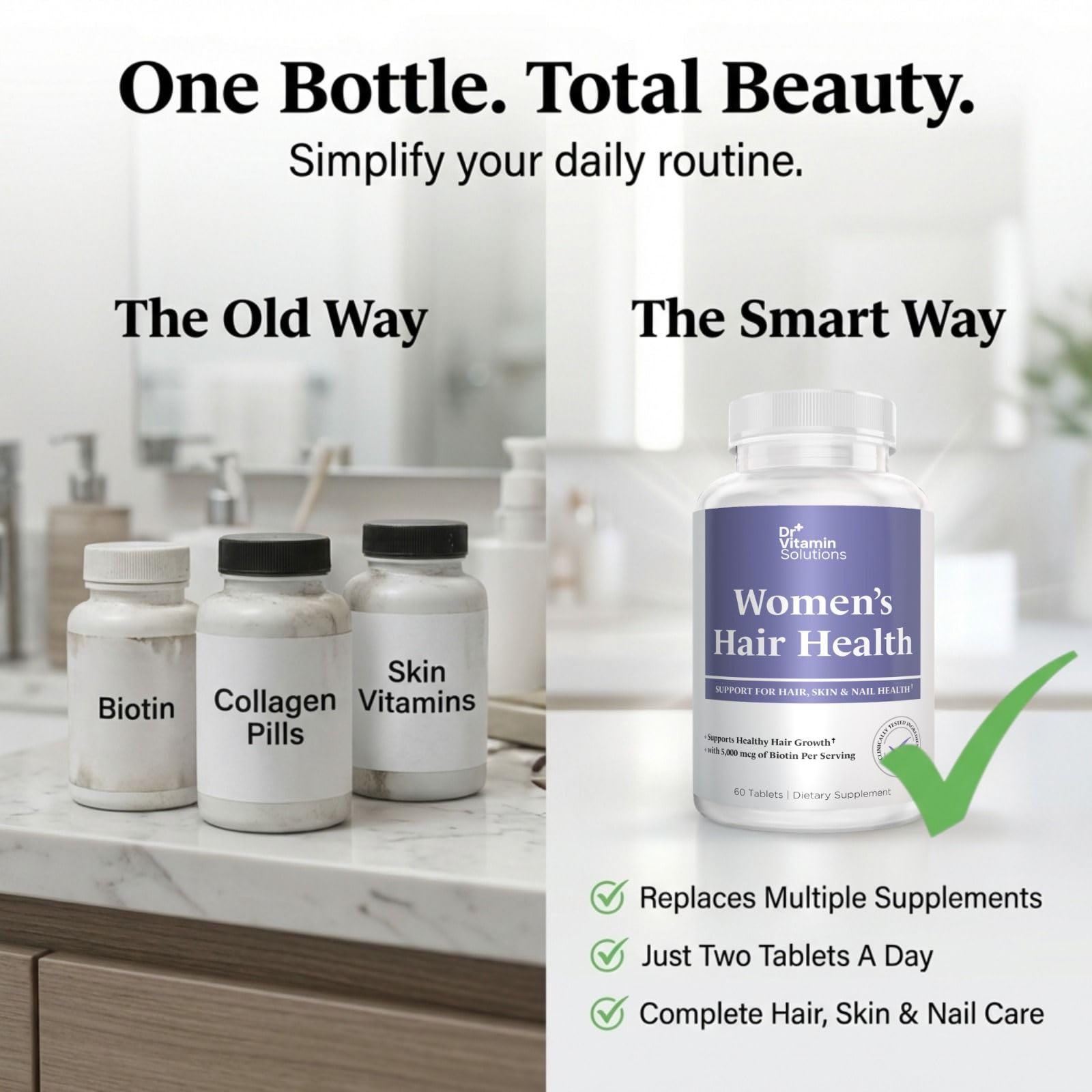 Dr Vitamin Women's Hair Health - Hair, Skin & Nails Support with Biotin & Collagen - 60 Tablets DR VITAMIN SOLUTIONS Au supplements