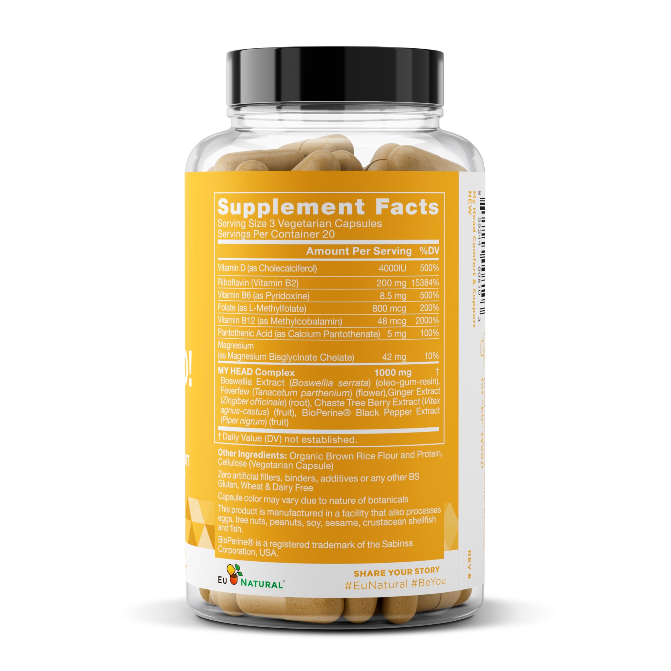 My Head! Headache Vitamins – Sensitivity, Tension, Comfort, Healthy Head Function for A Clear Mind – Fast acting Magnesium, Feverfew, Boswellia, Vitamin D, Ginger, & More – 60 Soft Capsules Eu Natural Au supplements