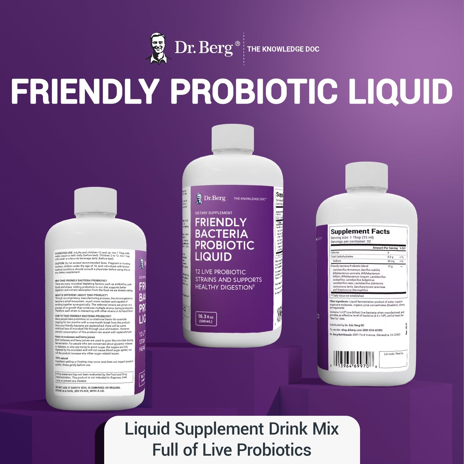 Dr. Berg's Friendly Probiotic Liquid Supplement Drink Mix w/ 12 Live Probiotics Strains Dr. Berg Nutritionals Au supplements