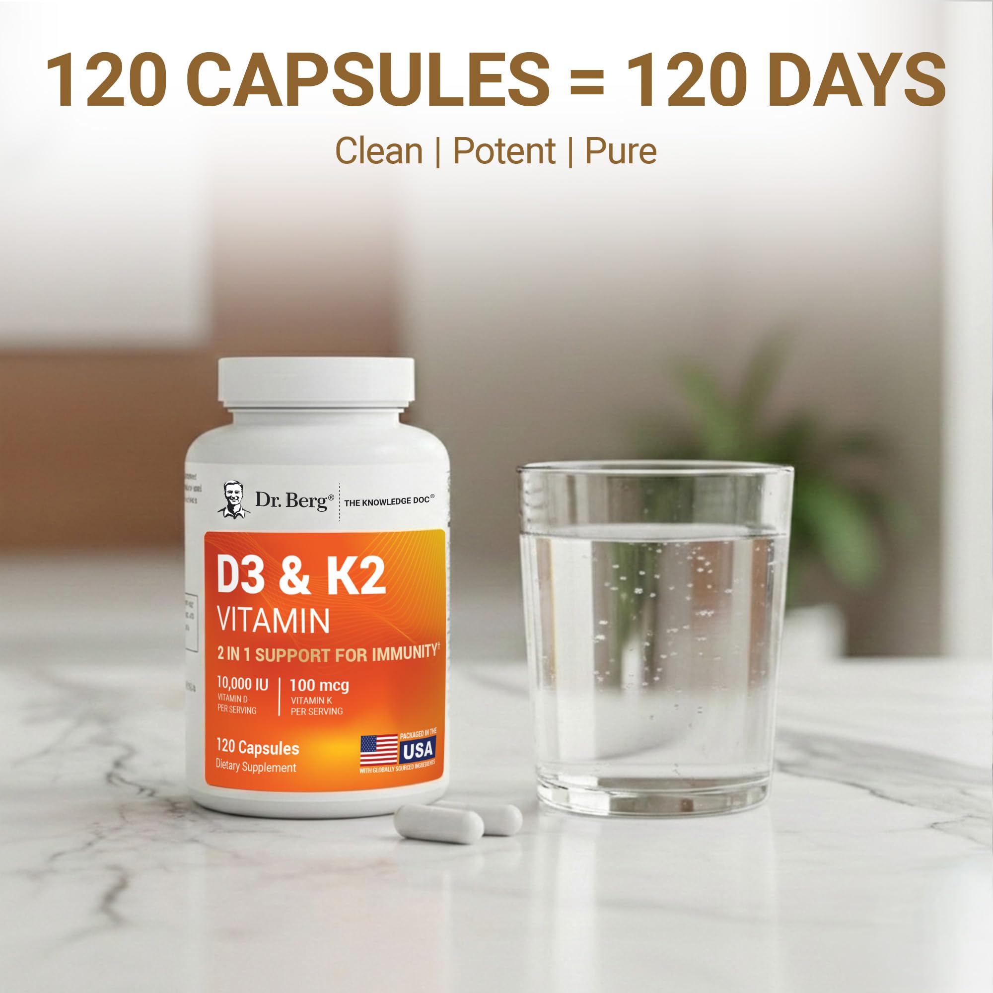 Dr. Berg Vitamin D3 & K2 10,000 IU + MK-7 – 120 Capsules – Immune, Bone & Heart Support* Supplement w/Magnesium, Zinc, B6 – 4X Lab-Tested – No Fillers – Non-GMO, cGMP, Formulated in USA Dr. Berg Nutritionals Au supplements