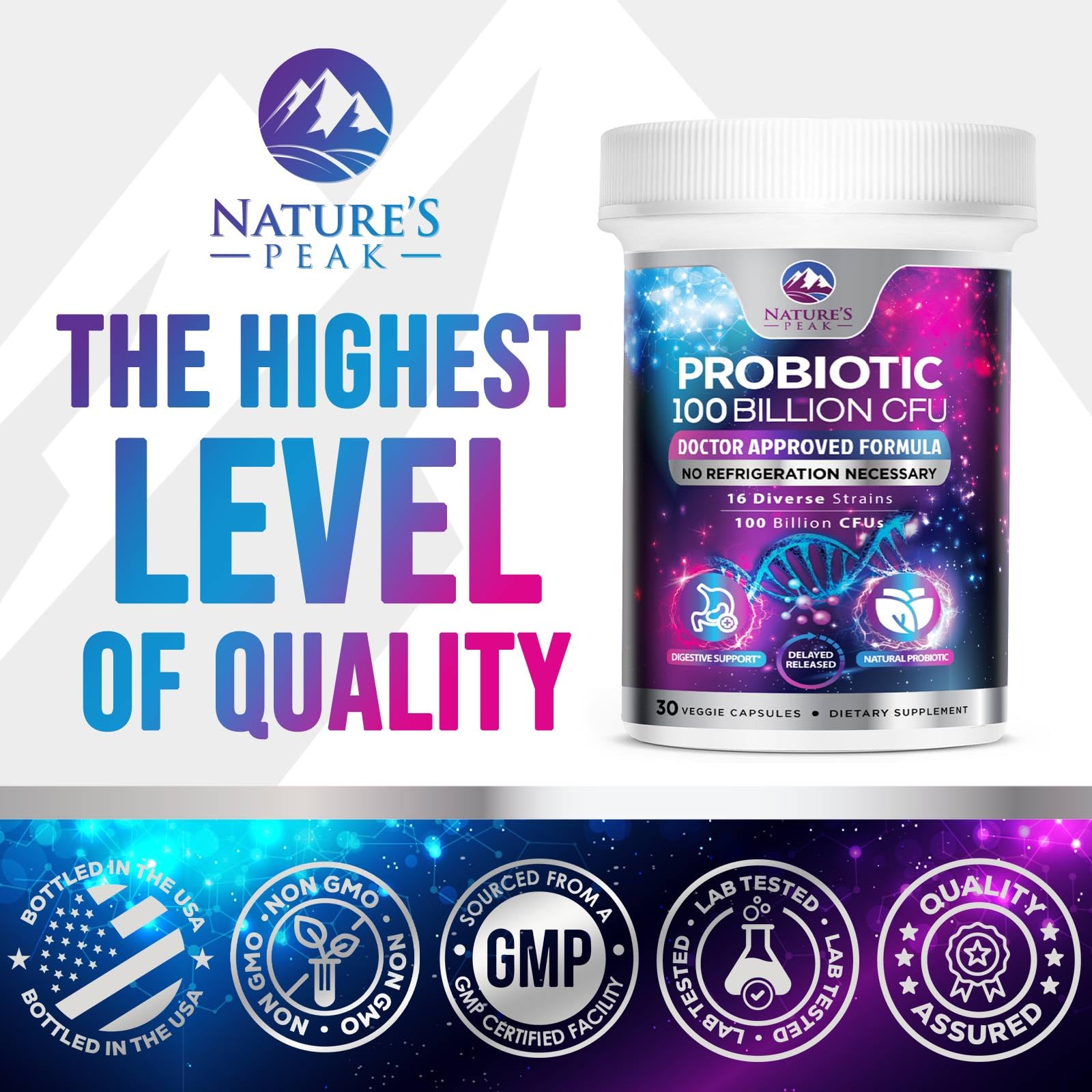 Probiotics 100 Billion CFU - 16 Premium Strains + Prebiotics - Best Probiotics for Women & Men - Supports Immune, Digestive & Gut Health, Supports Occasional Constipation, Gas & Bloating - 30 Capsules Nature's Peak Au supplements