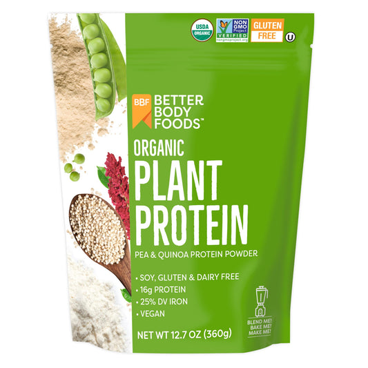 BetterBody Foods Organic Plant Based Protein Powder, 16g of Protein 24% DV, Vegan, Low Net Carbs, Gluten Free, Dairy Free, No Sugar Added, Soy Free, Non-GMO, 12.7 Ounces BetterBody FoodsUS supplements