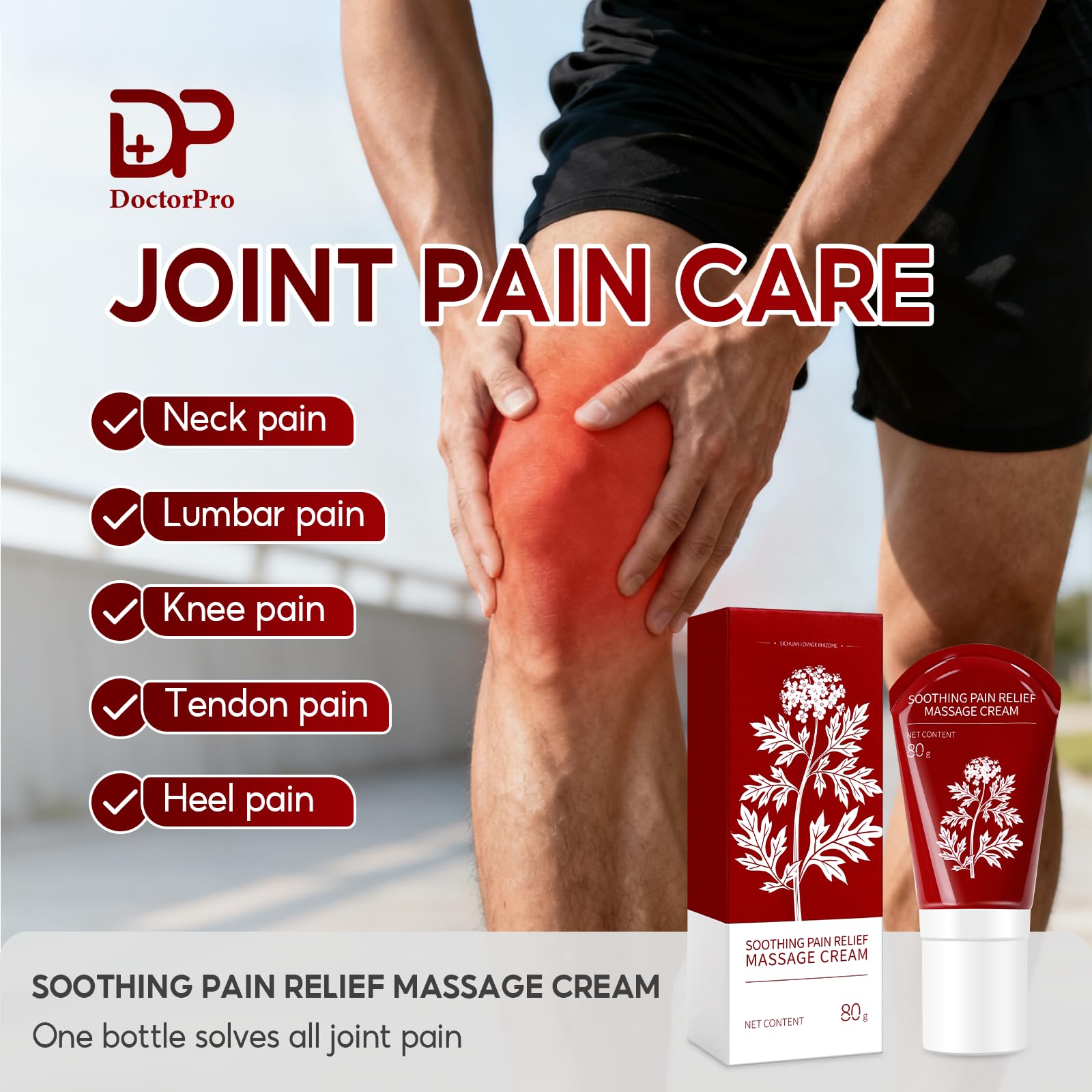 DoctorPro Soothing Massage Cream 80g Joint Relief Roll Muscle Comfort Non-Greasy Refreshing Formula for Knees, Lumbar, Neck, Back,Shoulders, Hands, and Feet, Menthol Gel DoctorPro Au supplements