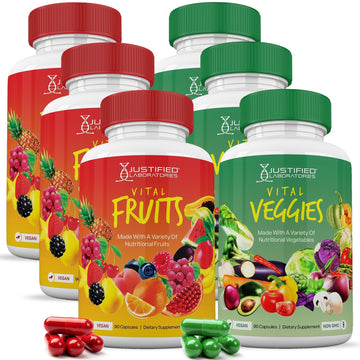 (6 Pack) Vital Fruits and Veggies Supplement Whole Food Red & Green Superfoods Justified Laboratories Au supplements