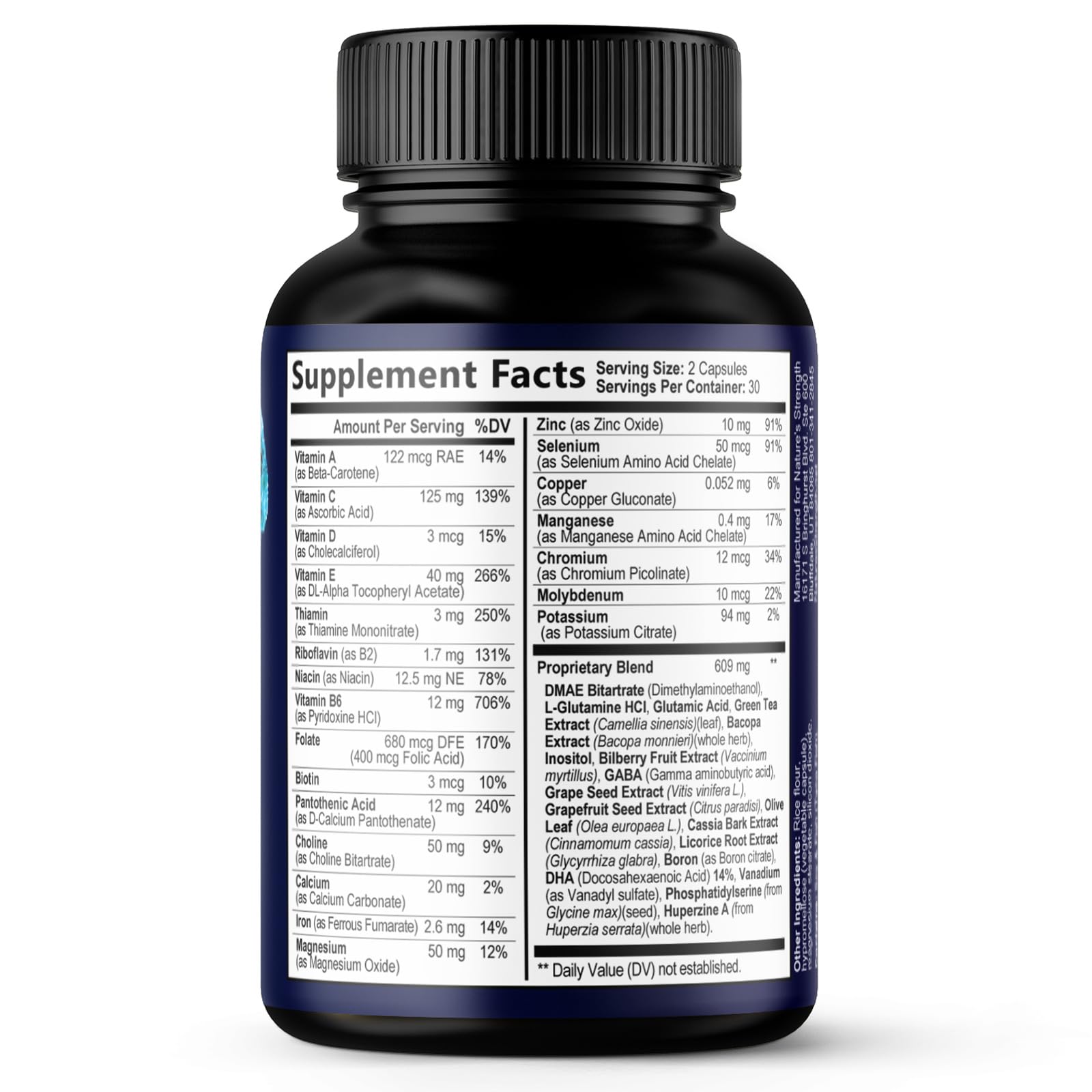 Brain Memory Supplement Pills - 3X Strength Nootropics for Concentration, Clarity & Focus Support - Brain Health Cognitive Vitamins with Bacopa, Phosphatidylserine & DMAE, Brain Booster - 60 Capsules Nature's Strength Au supplements