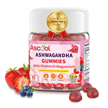 Ascool Ashwagandha Gummies for Stress Support & Relaxation with Magnesium + Vitamin D – 90 Count Sugar-Free, Vegan Ashwa Supplements Ascool Au supplements