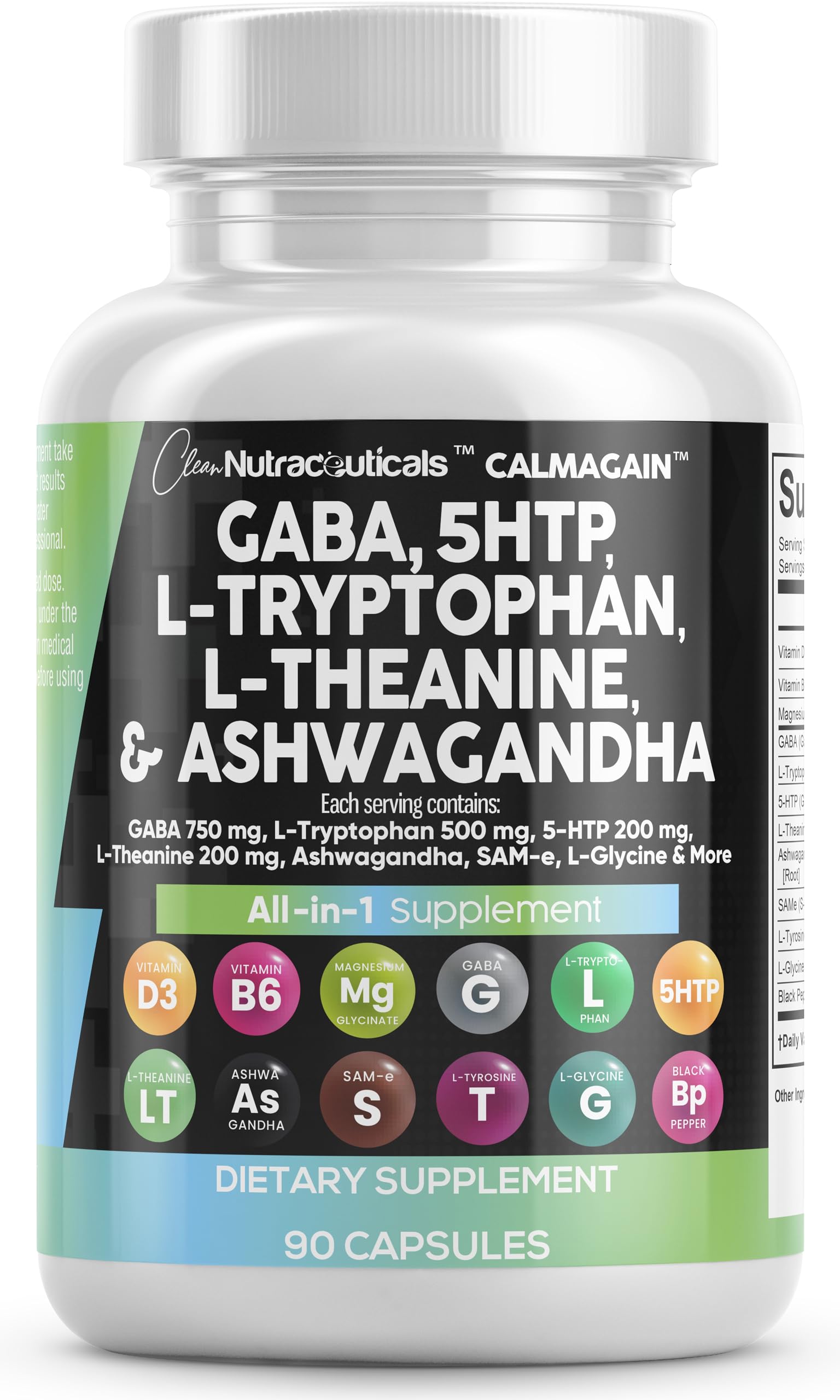 Clean Nutraceuticals GABA 750mg 5 HTP 200mg L Tryptophan 500mg L Theanine 200mg Ashwagandha SAM-e L-Glycine - Mood Support Vitamins for Women and Men with L-Tyrosine 5-HTP (5-Hydroxytryptophan) Clean Nutraceuticals Au supplements
