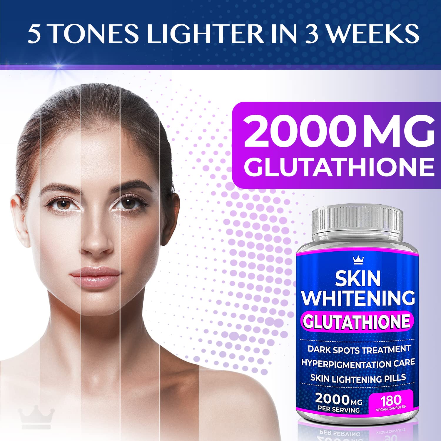 Glutathione Whitening Pills - 180 Capsules 2000mg Glutathione - Effective Skin Lightening NORTHERN CROWN COSMETICS Au supplements