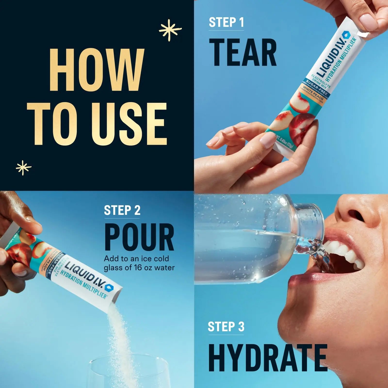 Liquid I.V.® Hydration Multiplier Sugar-Free - Variety Pack Stocking Stuffer - Raspberry Melon, Lemon Lime, and White Peach - 4 Pack (12 Sticks) Liquid I.V. Au supplements