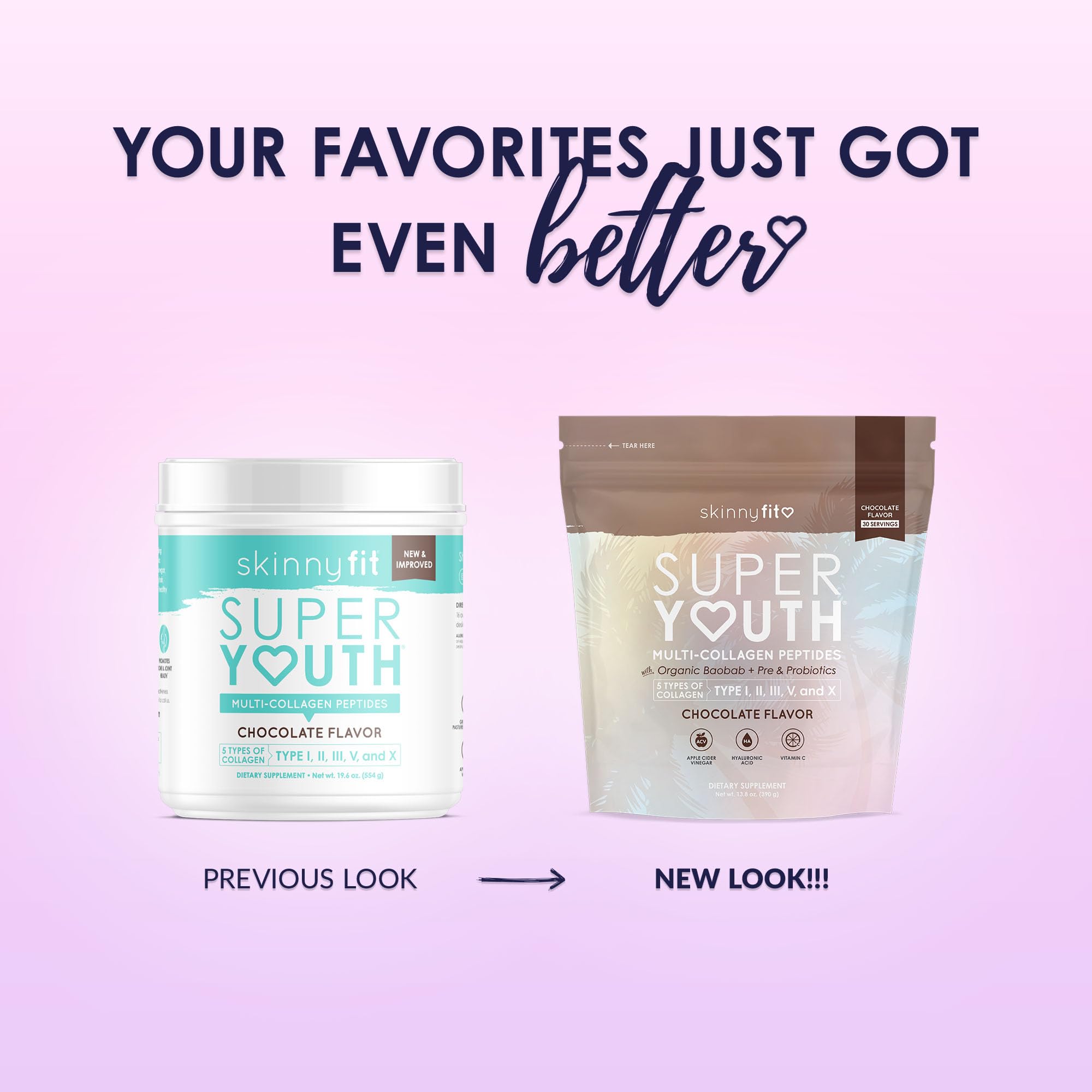 SkinnyFit Super Youth Chocolate Multi-Collagen Peptides + Probiotics, Baobab Fiber SkinnyFit Au supplements