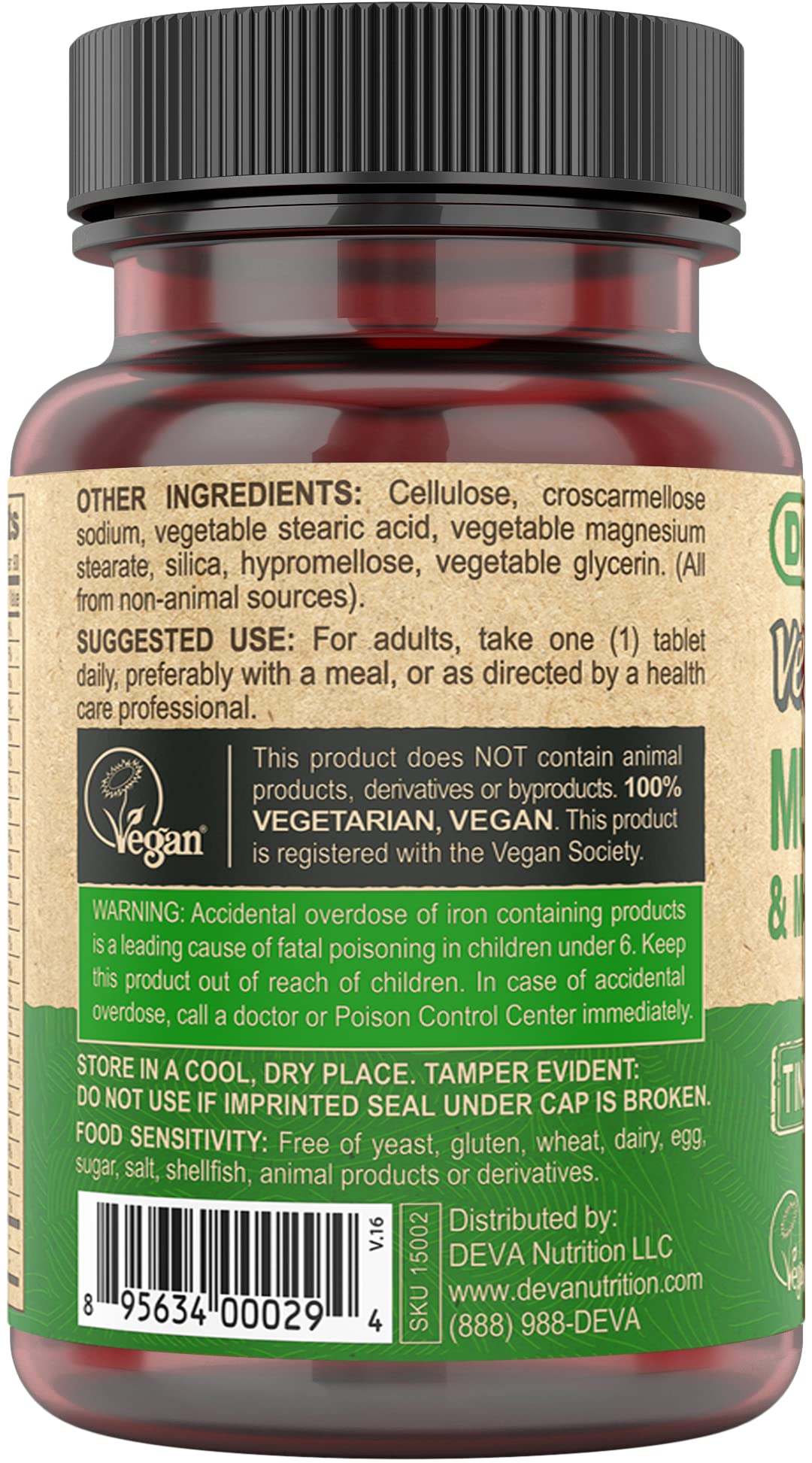 DEVA Vegan Multivitamin for Women & Men with Iron, Vitamin C, E, B Complex Vitamins, Zinc, 90 Tiny Tablets DEVA Au supplements