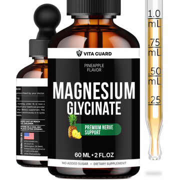 Magnesium Glycinate 500mg Liquid Drops – Sugar-Free Magnesium Supplement, Vegan Formula, 60 mL Flavor Pineapple Vita Guard Au supplements