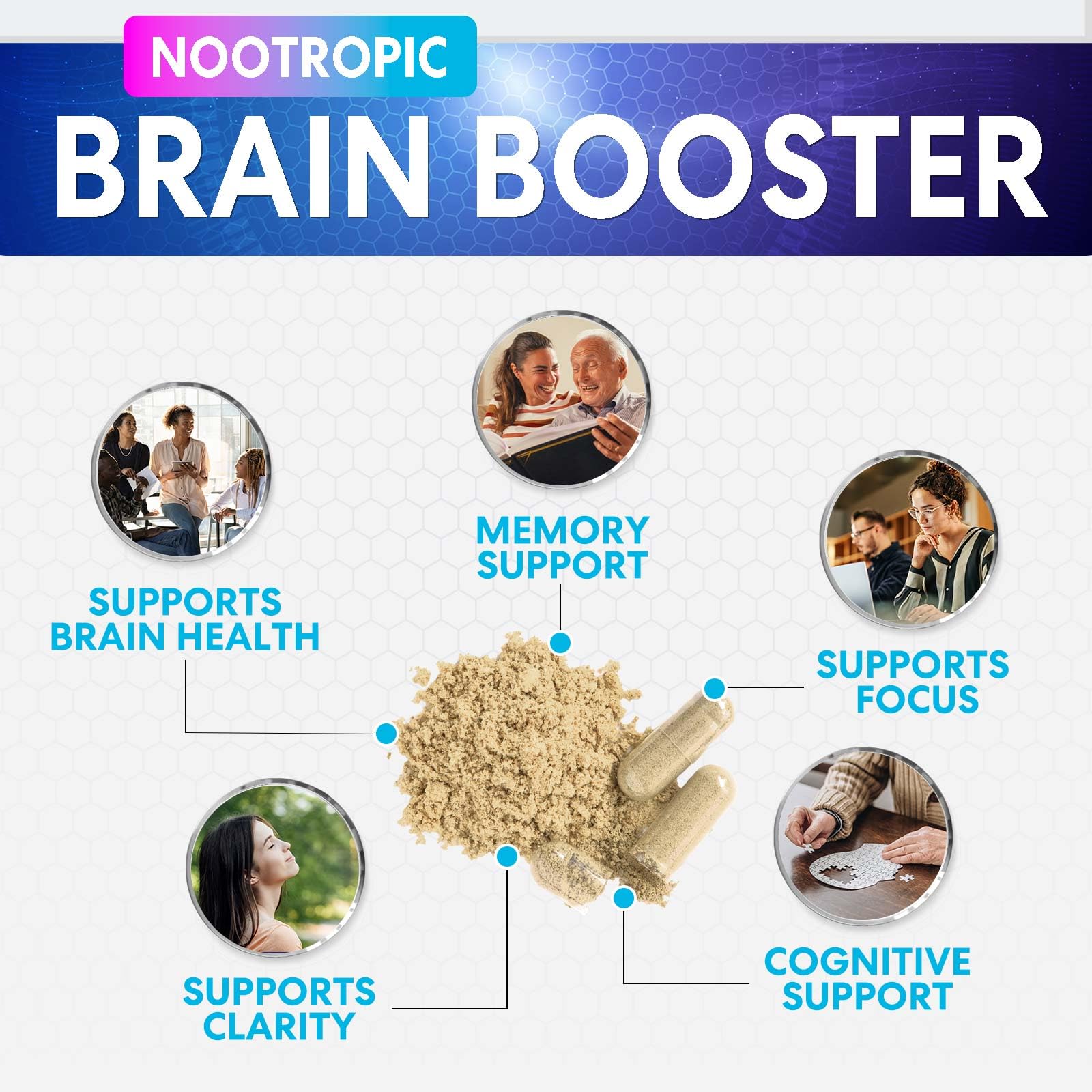 Brain Memory Supplement - 3X Strength Nootropics for Concentration, Clarity & Focus Support - Brain Health Cognitive Vitamins with Bacopa, Phosphatidylserine & DMAE, Brain Booster Pills, 120 Capsules Nature's Peak Au supplements