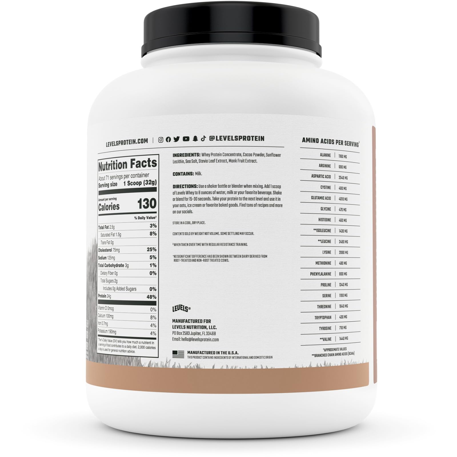 Levels Grass Fed 100% Whey Protein, No Hormones, Pure Chocolate, 5LB Levels Nutrition Au supplements