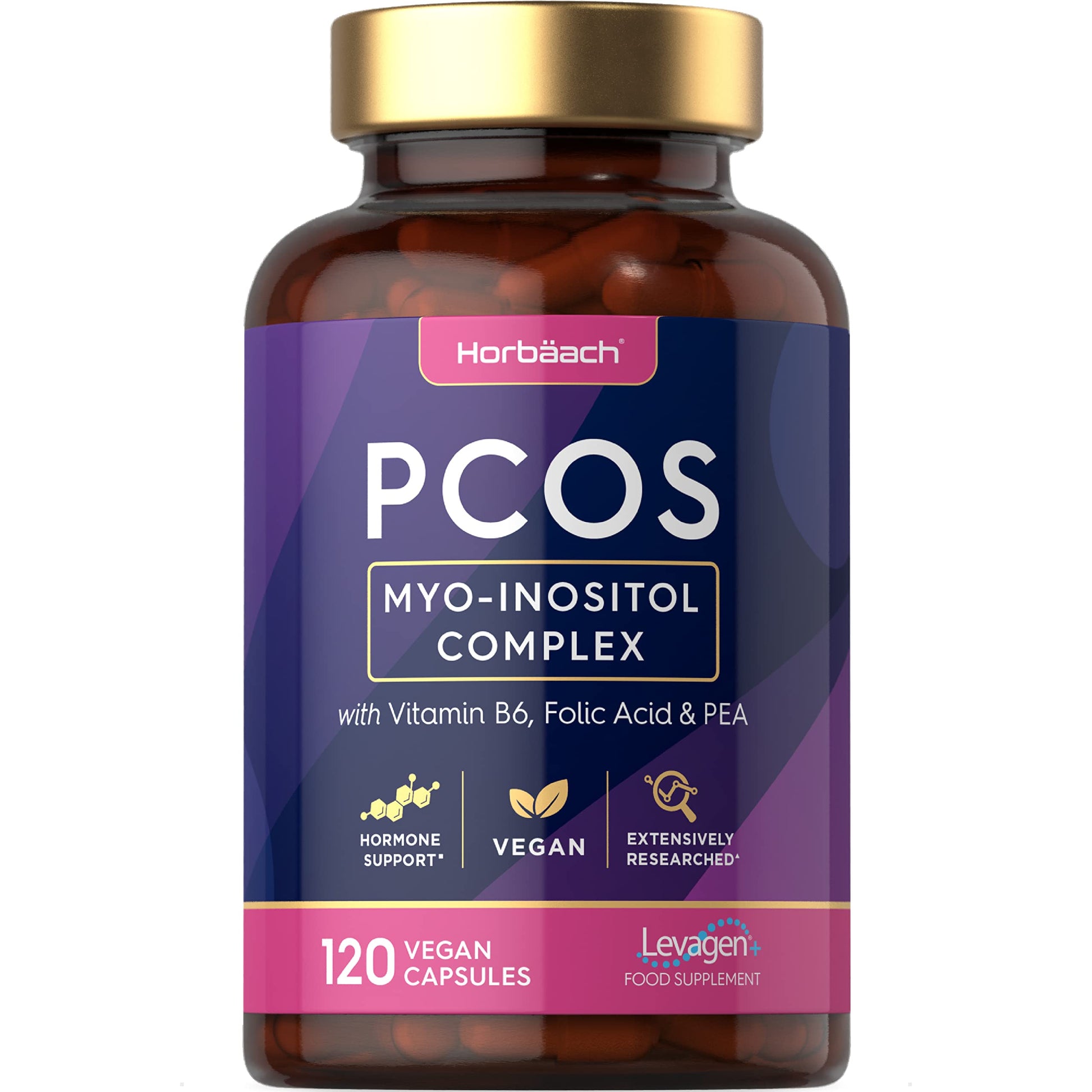 Inositol Supplement for PCOS | 120 Vegan Capsules | Myo-Inositol Complex with Folic Acid Horbäach Au supplements