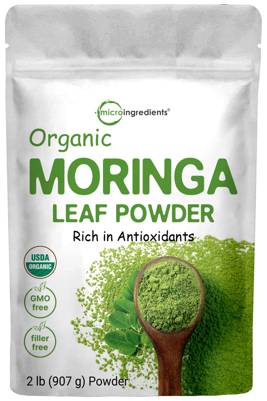 Organic Moringa Oleifera Leaf Powder for Hair, 2 Pounds, Rich in Antioxidants and Immune Micro Ingredients Au supplements