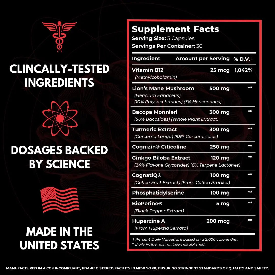 FOCUS + THINK Nootropic Brain Supplement Bundle - Energy, Memory & Focus Support - Caffeine + Caffeine-Free Cognitive Stack with Lion's Mane, Bacopa, Citicoline & L-Theanine - 2 Bottles (90 + 90 Capsu HUMBLEROOTS PERFORMANCE Au supplements