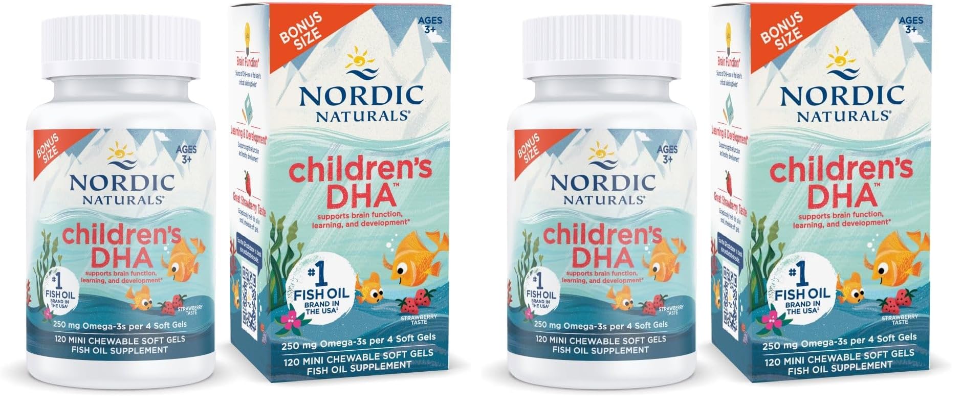Nordic Naturals Children’s DHA, Strawberry - 120 Mini Chewable Soft Gels for Kids - 250 mg Omega-3 with EPA & DHA - Brain Development & Function - Non-GMO - 30 Servings (Pack of 2) Nordic Naturals Au supplements