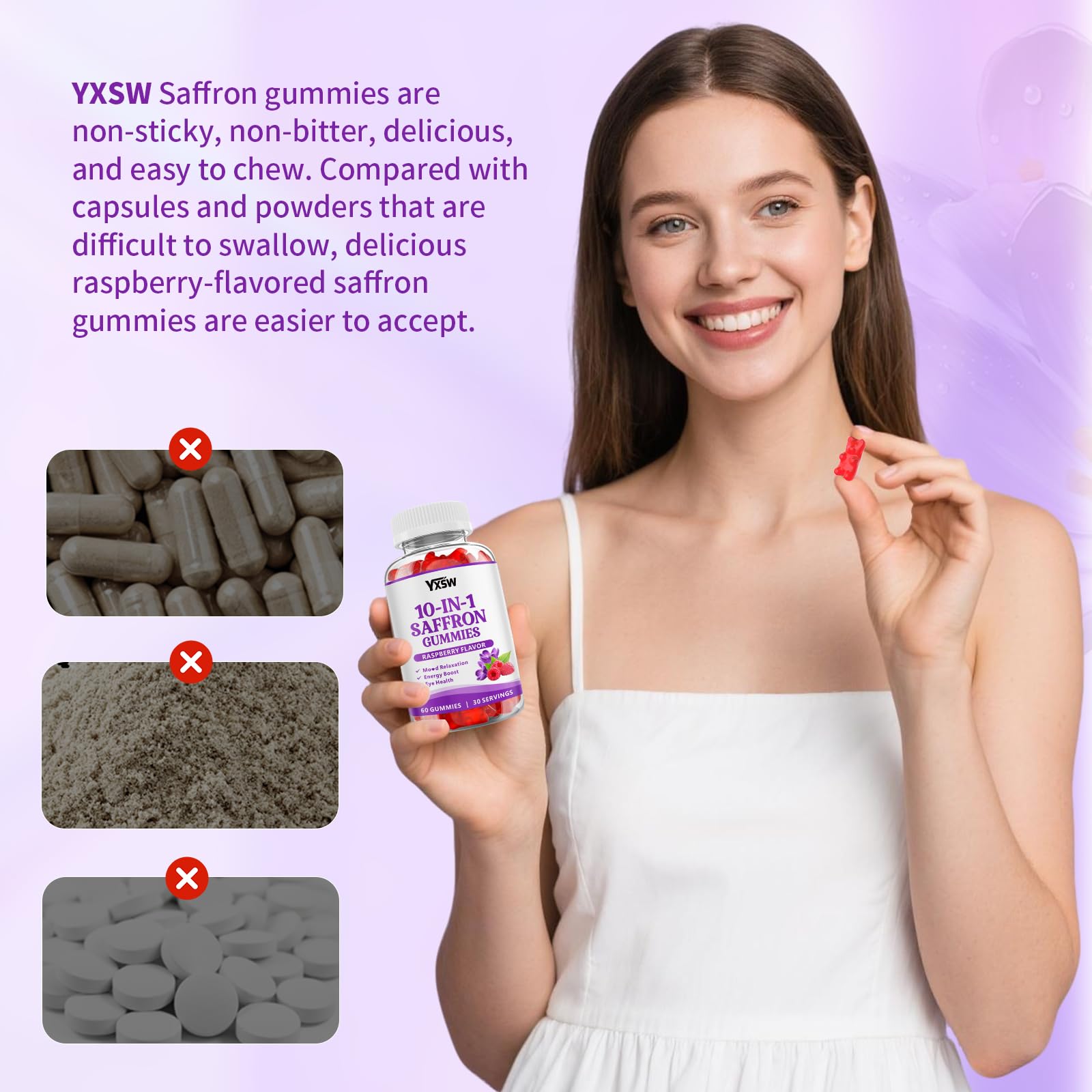 YXSW Saffron Gummies, Saffron Supplements for Kids & Adults with Ashwagandha, L-Theanine, Lemon Balm, Vitamin D3, B6, Magnesium & Zinc - Support Focus, Relaxation, Raspberry Flavor, 120 Count YXSW Au supplements
