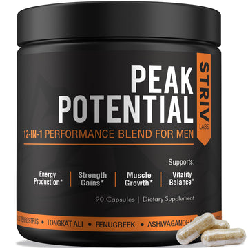 STRIVLABS Peak Potential 12-in-1 Testosterone Support for Men – Natural Strength, Energy & Muscle Builder with Tongkat Ali, Ashwagandha & Fenugreek – 90 Capsules STRIVLABS Au supplements