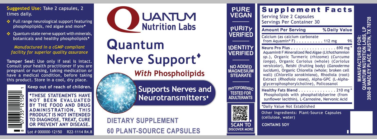 Quantum Nutrition Labs Nerve Support - Nerve Health Supplements, Brain Supplements, Nootropic with Rhodiola Rosea, Brain & Nerve Health - 60 Vegetarian Capsules Quantum Nutrition Au supplements