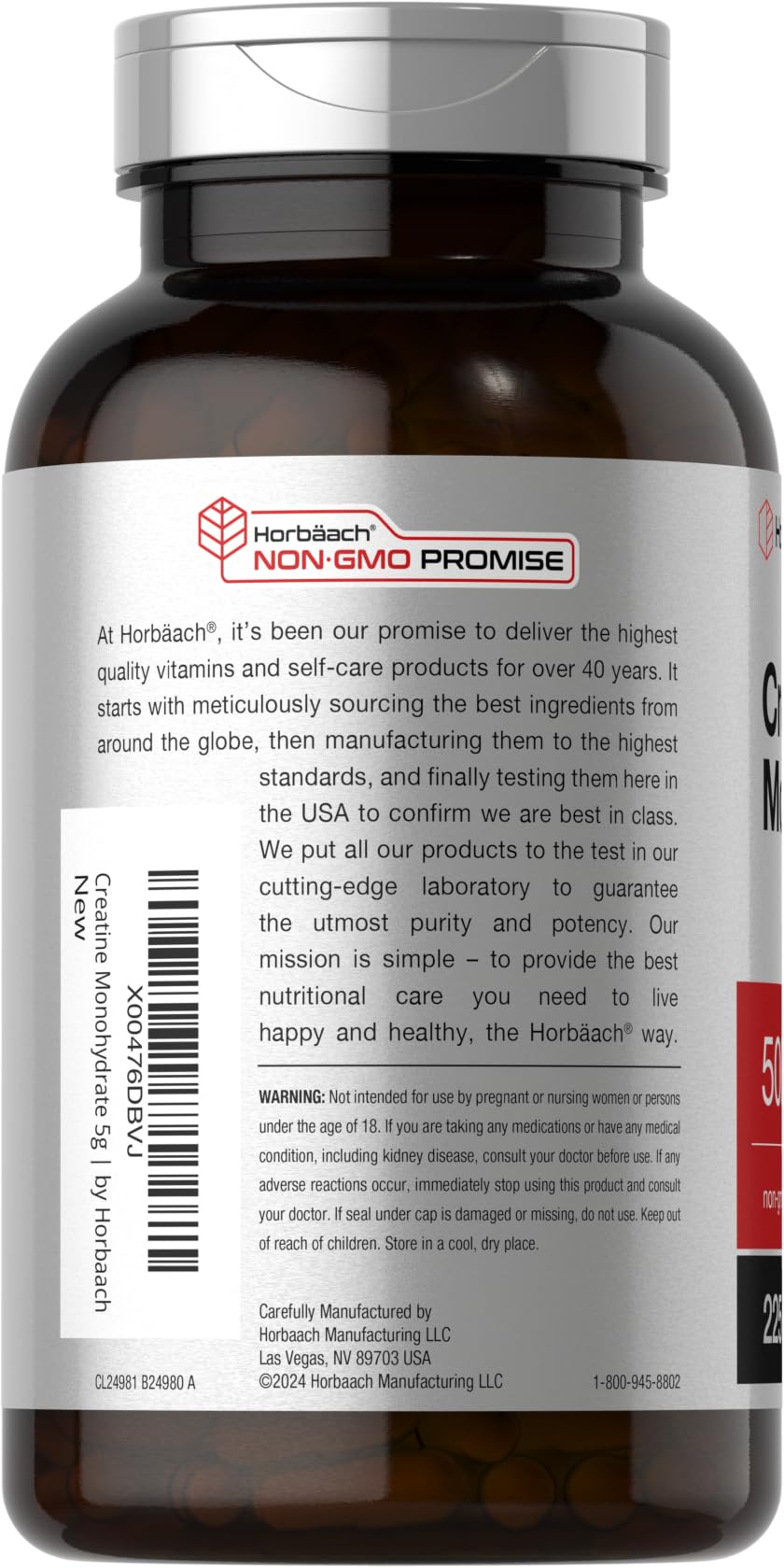 Horbäach Creatine Monohydrate | 5g | 225 Capsules | Non-GMO, Gluten Free Supplement Horbäach Au supplements