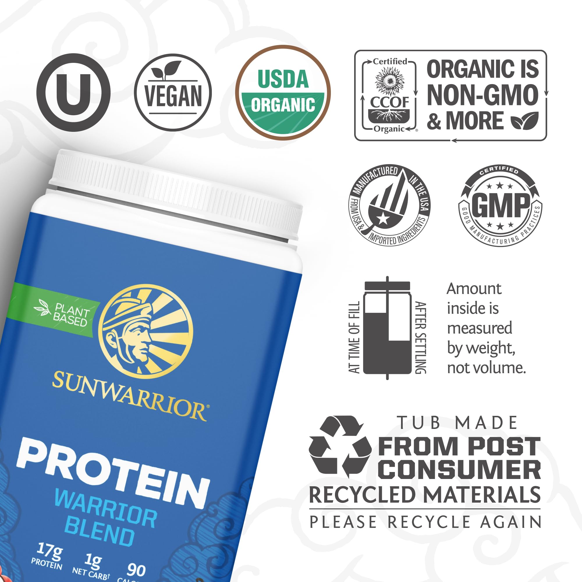 Sunwarrior Vegan Protein Powder Organic Plant-Based Protein | BCAA Amino Acids Hemp Seed Plant Protein | Soy Free Dairy Free Gluten Free Synthetic Free Non-GMO