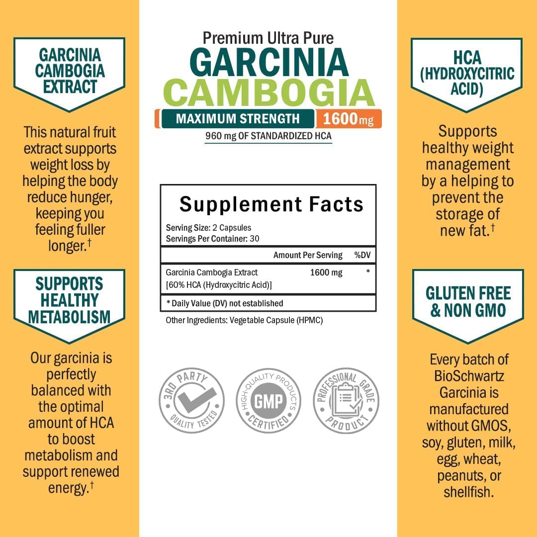 Garcinia Cambogia Weight Loss Pills - Maximum Strength Appetite Suppressant & Fat Burner BioSchwartz Au supplements
