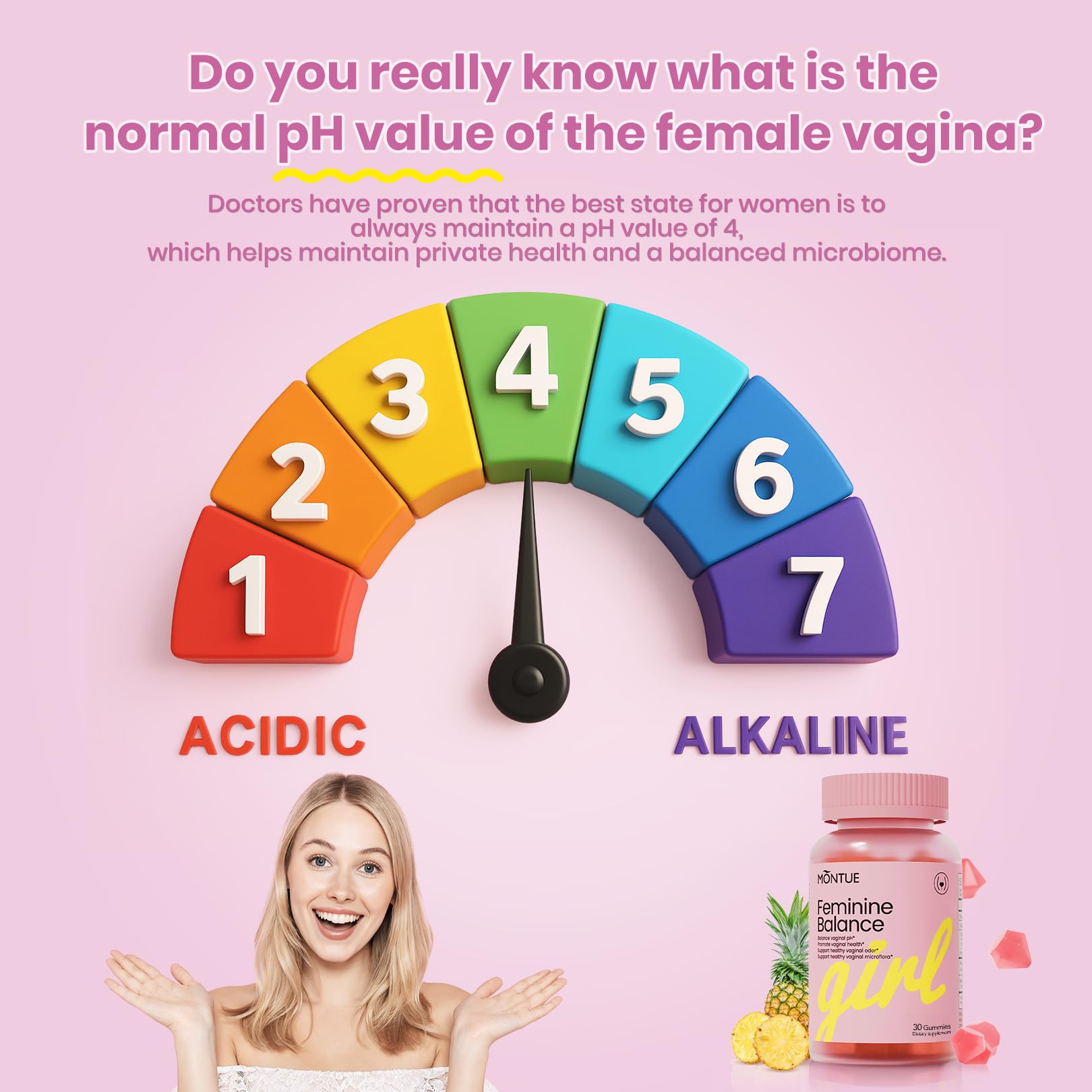 Montue Premium Diamond Feminine Balance Gummies-pH Balance with Prebiotics & Lactobacillus Probiotic Blend&Hawaiian Pineapple Immune Support,Vegan& Non-GMO（30 Gummies） Montue Au supplements