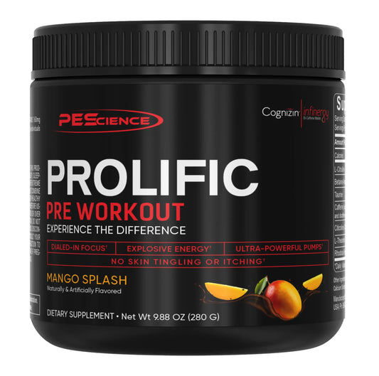 PEScience Prolific Pre Workout Powder for Men & Women with L-Citrulline Nitric Oxide Booster, Energy Powder & Nootropic for Focus – Preworkout Without Beta Alanine – 40 Scoops, Mango Splash PEScienceAU supplements