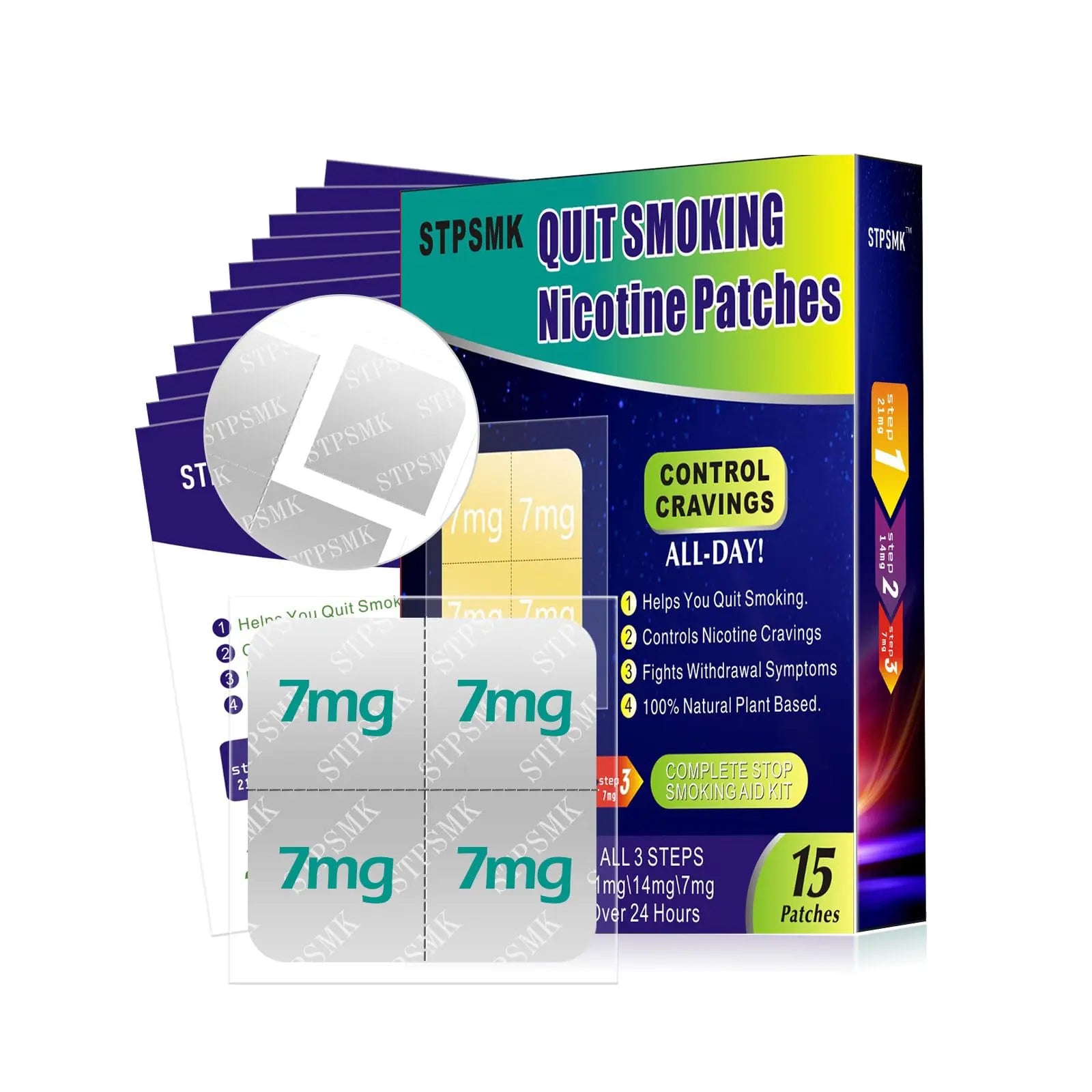 STPSMK Nicotine Patches 28mg - Adjustable 4-Step Dose (28/21/14/7mg) | Plant-Based | 24HR | Quit Smoking & Vaping Kit (15 Patches) STPSMK Au supplements