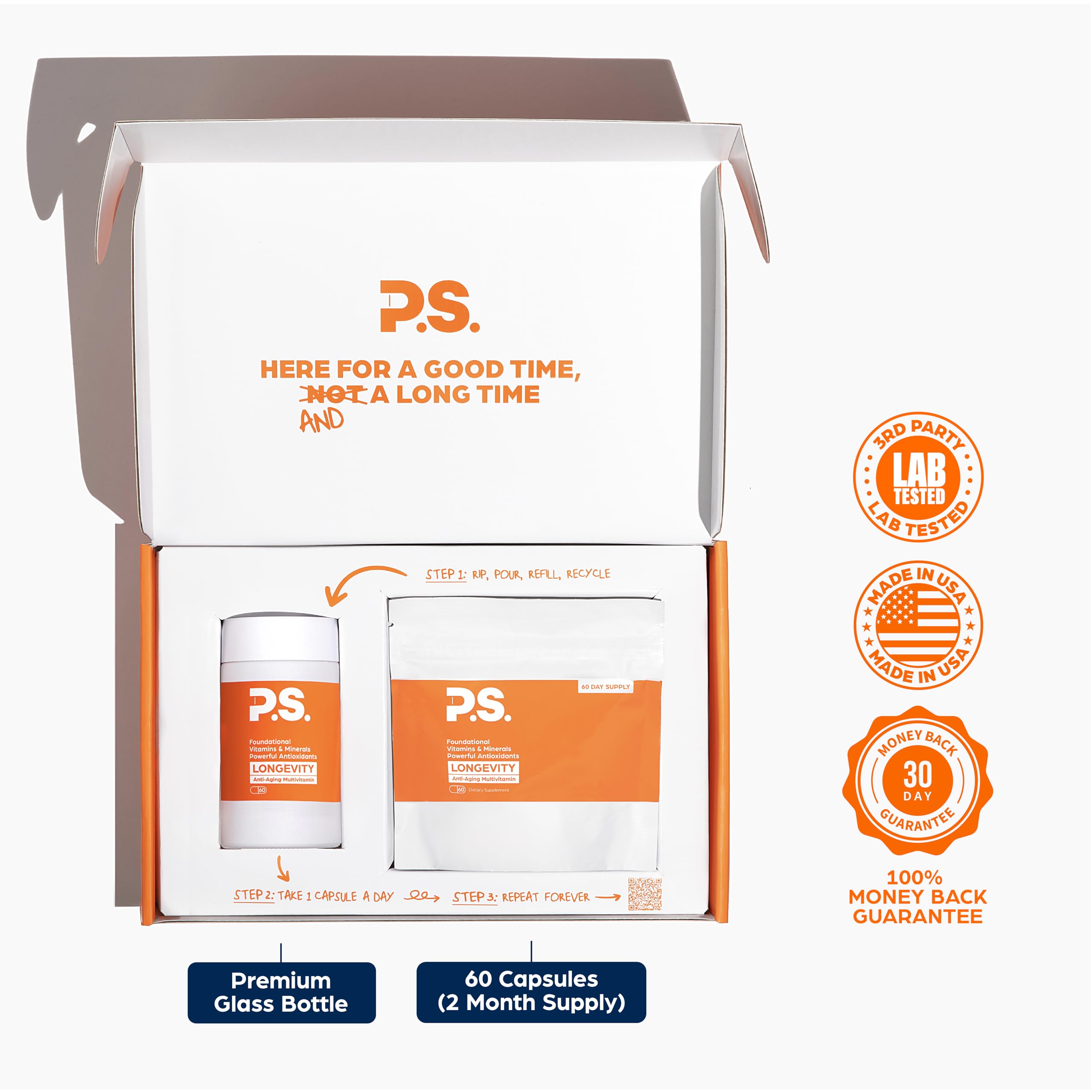 PS Longevity Supplement – Anti-Aging Multivitamin for Men & Women – Premium Methylated B Vitamins, CoQ10, NR, Urolithin A & Natural Antioxidants – Cellular Health, Energy & Memory – 2 Month Supply PS Au supplements