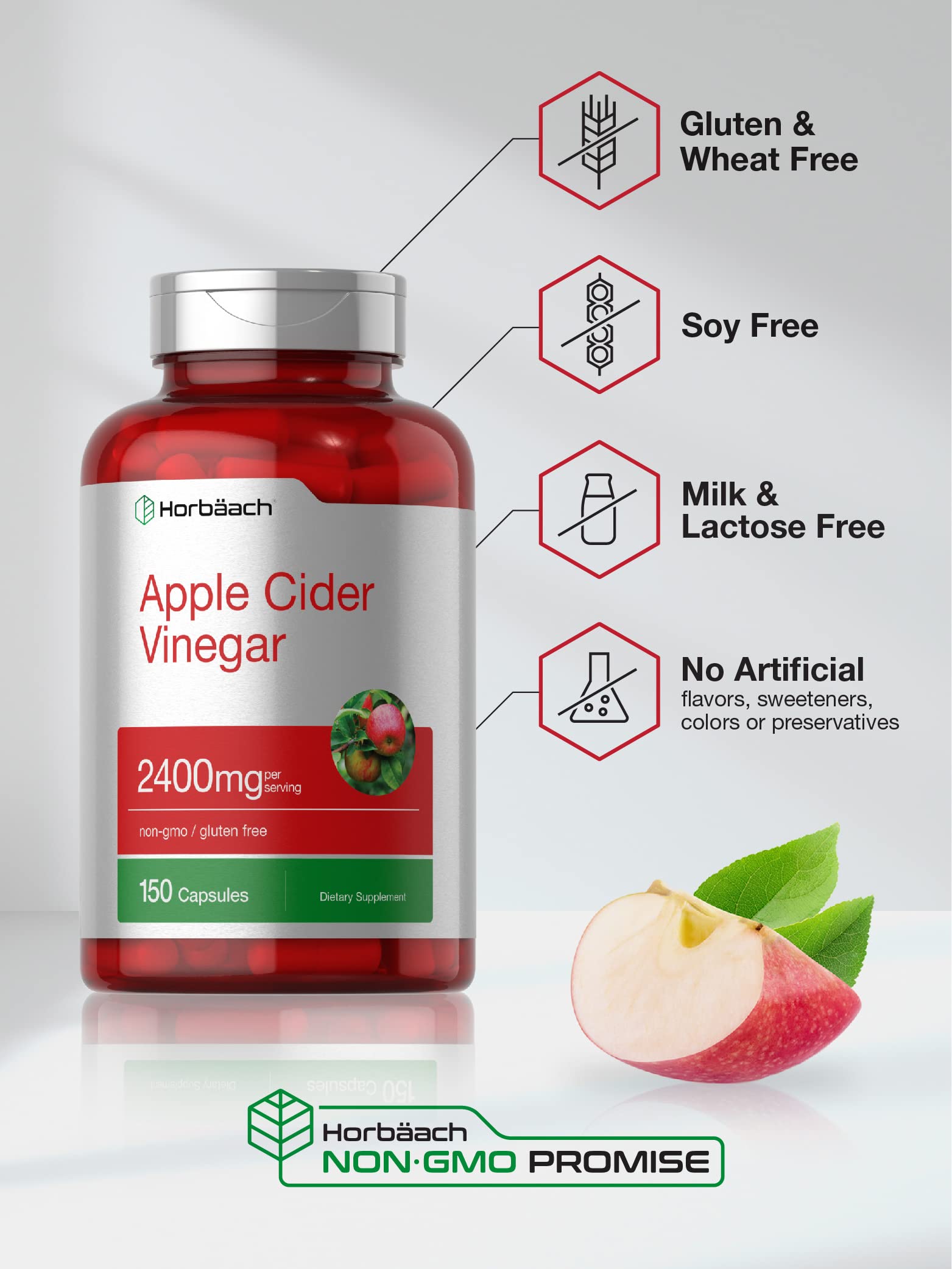 Apple Cider Vinegar Capsules | 2400mg | 150 Count | Non-GMO, Gluten Horbäach Au supplements