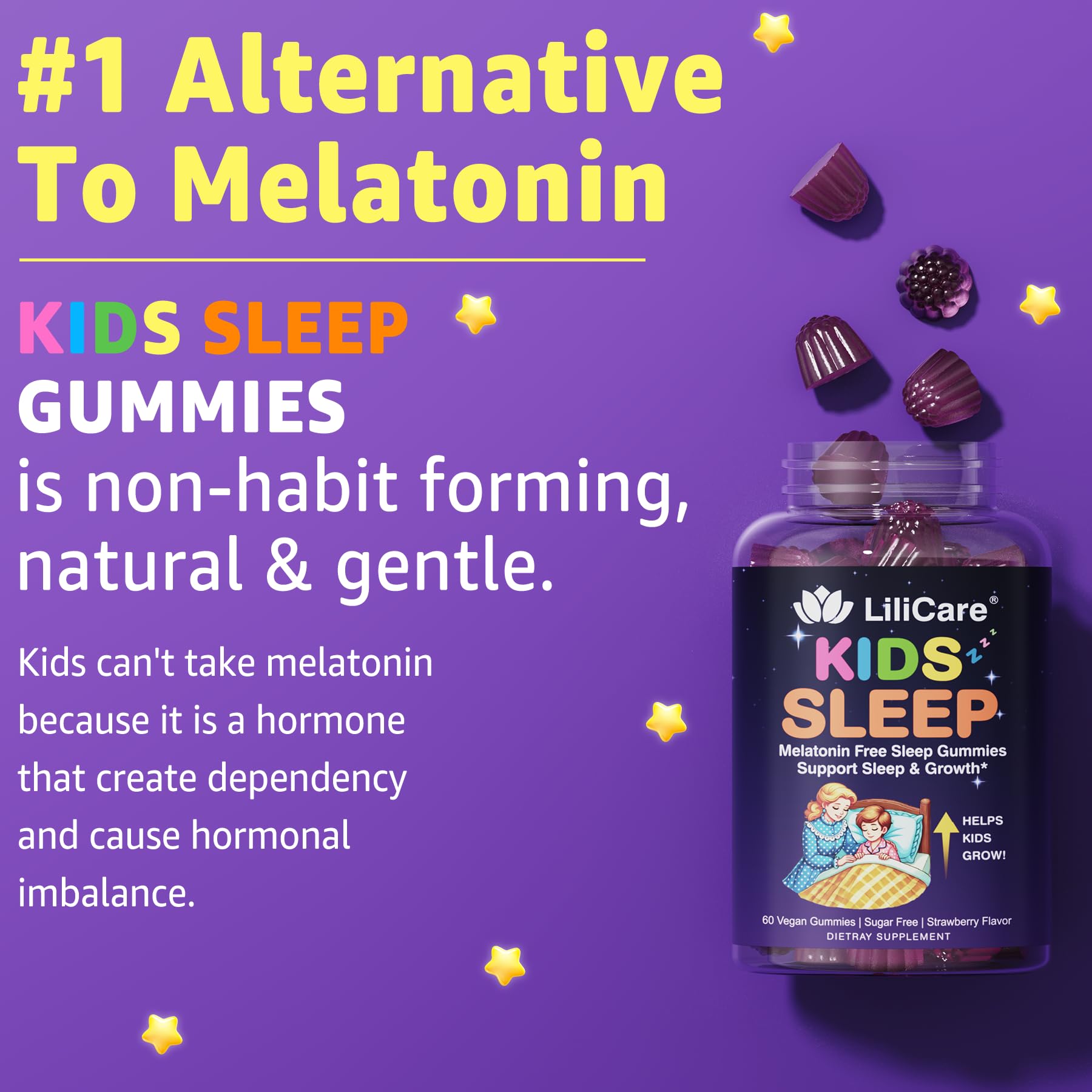 Kids Sleep Gummies - Magnesium Glycinate Gummies, Melatonin Free Sleep Aid | Magnesium, Calcium, D3, B6, L Theanine | Kid Melatonin Alternative for Restful Sleep (Pack of 1) LILICARE Au supplements
