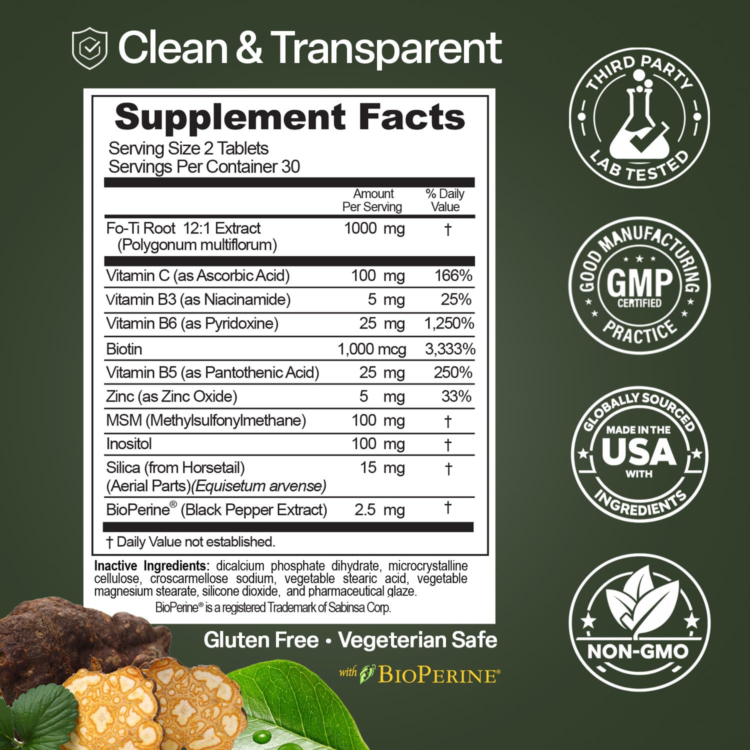 Natures Elements Advanced Shou Wu for Gray Hair – Prepared He Shou Wu for Hair Growth with Biotin, Bioperine, Fo-Ti Root & More – 100% Natural – 60 Tablets – Non-GMO, Gluten-Free Natures Elements Au supplements