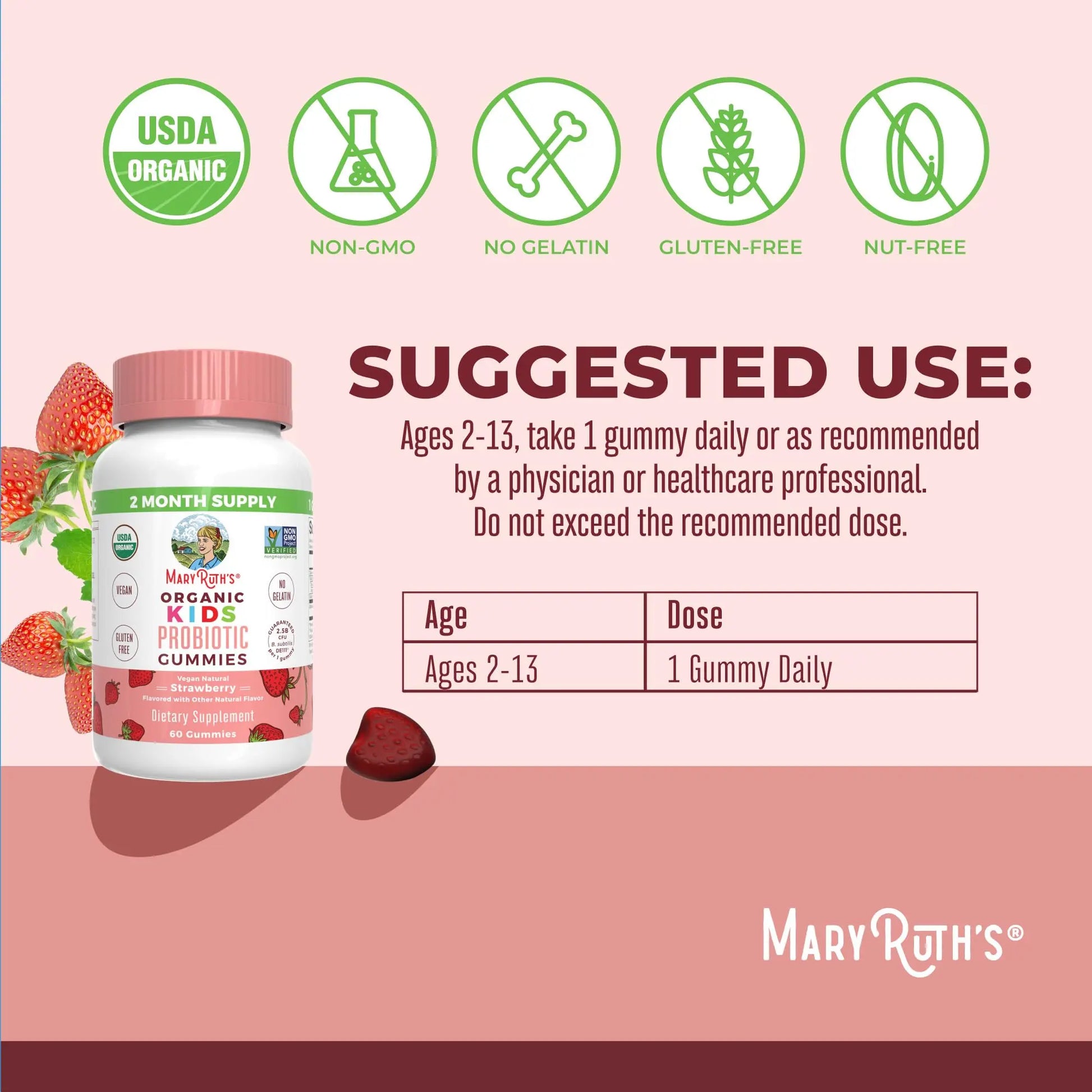 MaryRuth Organics Kids Probiotics for Digestive Health | USDA Probiotic Gummies | 2 Month Supply | Kids Probiotics | Immune Support | Gut Health Supplement | Vegan | Non-GMO | Gluten Free | 60 Count MARYRUTH'S Au supplements