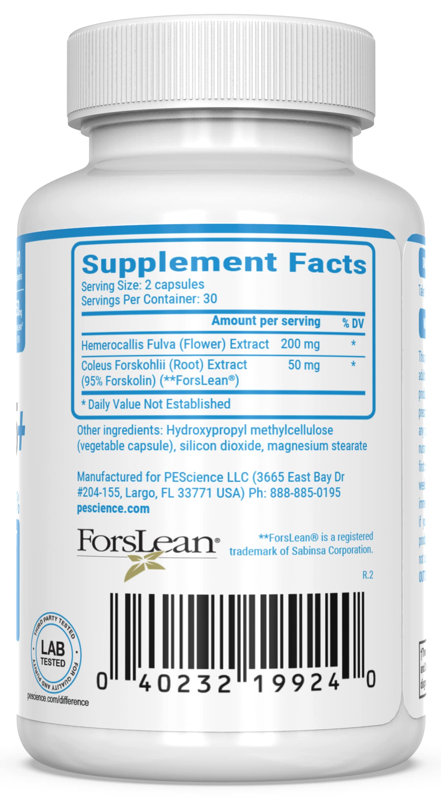 PEScience Forskolin-95+ Capsules, 95% Pure Forskolin from Coleus Forskohlii Extract with Hemerocallis Fulva Extract, Patented ForsLean, 50mg, 60 Count PEScience Au supplements