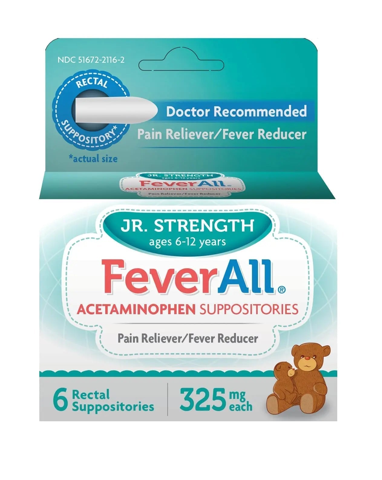 Feverall Children Acetaminophen Suppositories 6 Rectal Suppositories 325mg Each Pain Reliever/Fever Reducer. Paraben Free, No Artificial Colors or Other preservatives. Ages 6-12 Years Feverall Au supplements