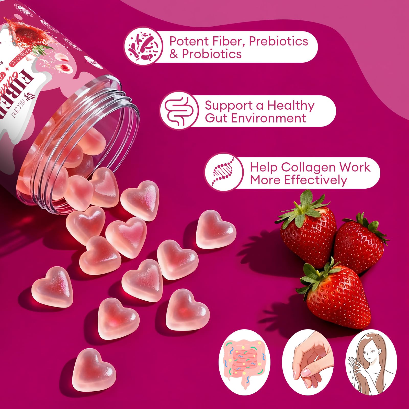 Migcopat 10G Fiber Gummies with Collagen Peptides, Hyaluronic Acid, Vitamin C, ACV, 30 Billion CFU Probiotics – Sugar Free Collagen Gummy for Skin, Hair & Nails – Digestive Health Support – 60 Cts Migcopat Au supplements