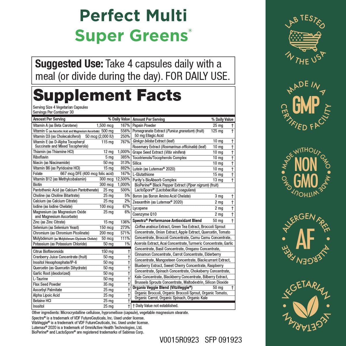 Purity Products Perfect Multi Super Greens Dietary Supplement Health Nutrition, 120 count Purity Products Au supplements